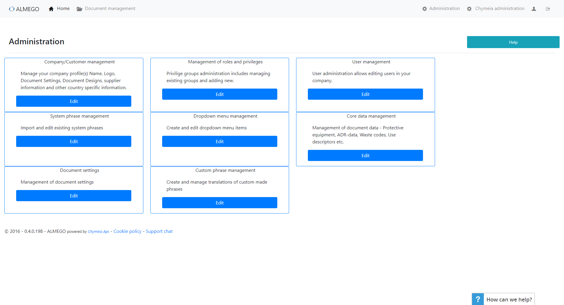 Admin Home – Before redesign