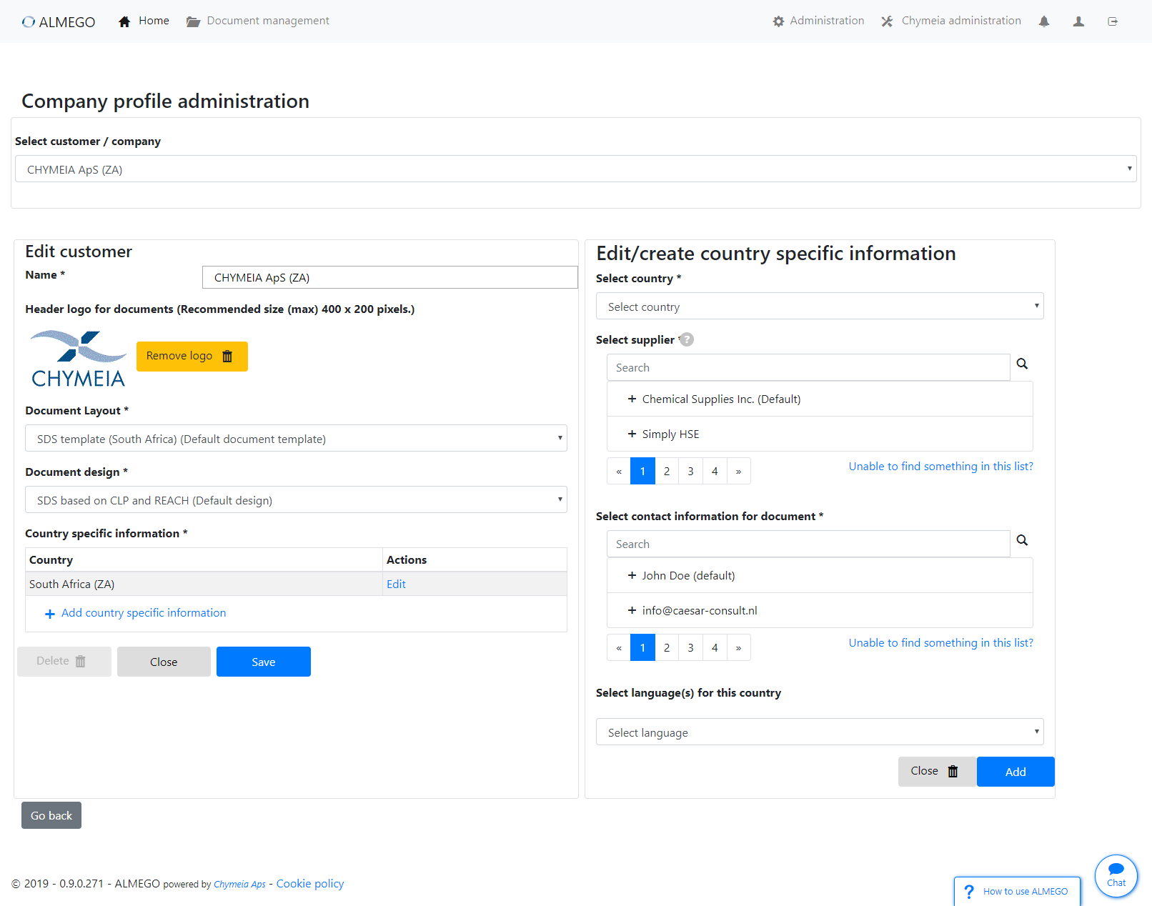 Company Management – Before redesign