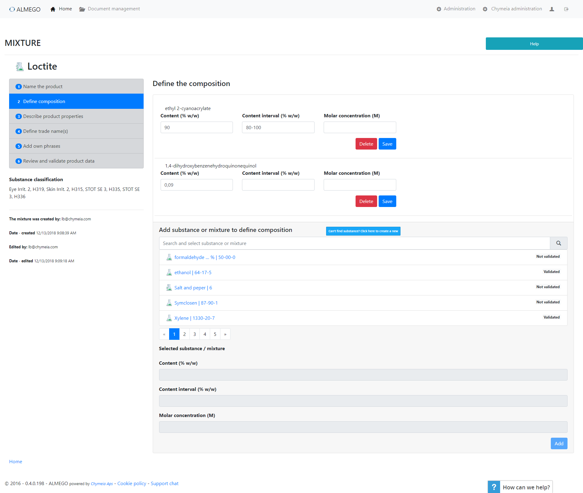 Mixture Composition – Before redesign