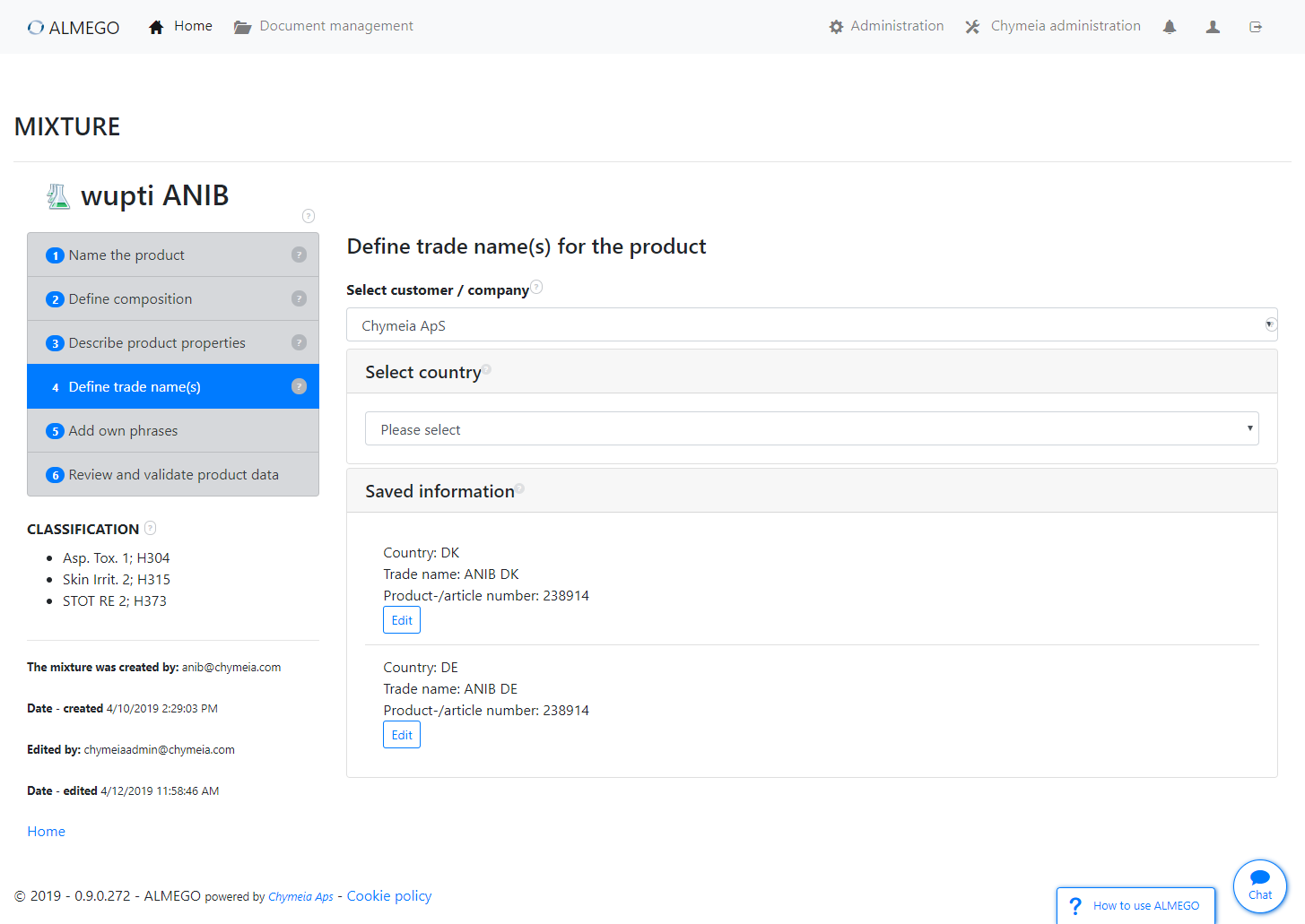 Trade Names – Before redesign
