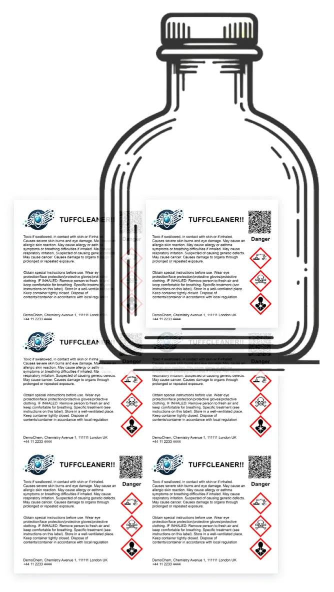 While the core of Almego was the authoring of chemical safety data sheets (SDS), many customers also expected a built-in editor to be able to create (and print) hazard labels to put on chemical containers for showing key data such as hazard pictograms and precautionary statements.<br><br>Especially in small batches for e.g. lab work or customer samples.<br><br>Although Almego had a basic tool for creating such labels (see below), customers needed more flexibility and freedom in terms of label sizes, layout, design and content.<br><br>Regarding scope, while users could add their logo and other graphic elements, our intention was <em>not</em> to provide a tool for fully branded labels to put on products sold to end customers – that domain would also be highly competitive.<br><br>Thus the focus was on regulatory compliance labels for internal use and B2B purposes, where users could benefit from reusing their chemical data already stored in Almego.