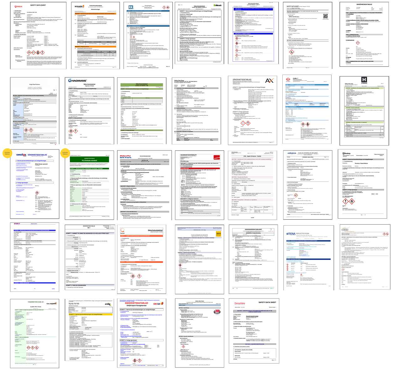 Samples of documents to investigate which design attributes to support, such as colors, borders and font styles.