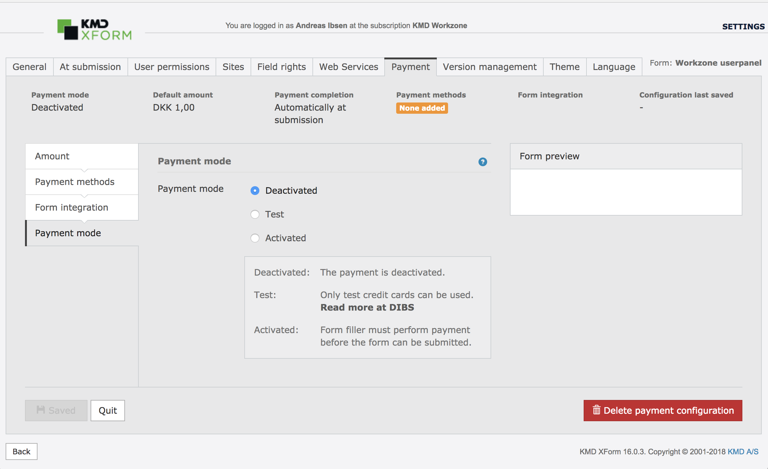 The online payment feature settings AFTER UX improvements and rebranding with a much more coherent and contemporary design and experience.