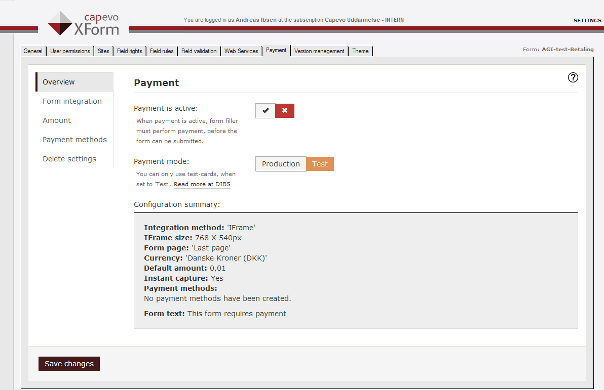 The online payment feature settings BEFORE UX improvements and rebranding featuring an inconsistent mix of old and new UI elements.