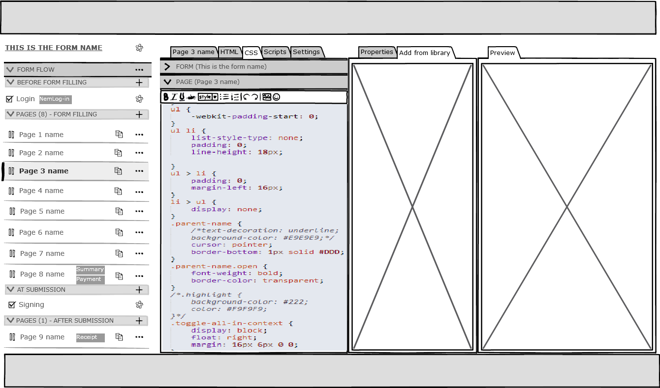 One of the very first Balsamiq sketches with multiple full-height panels.