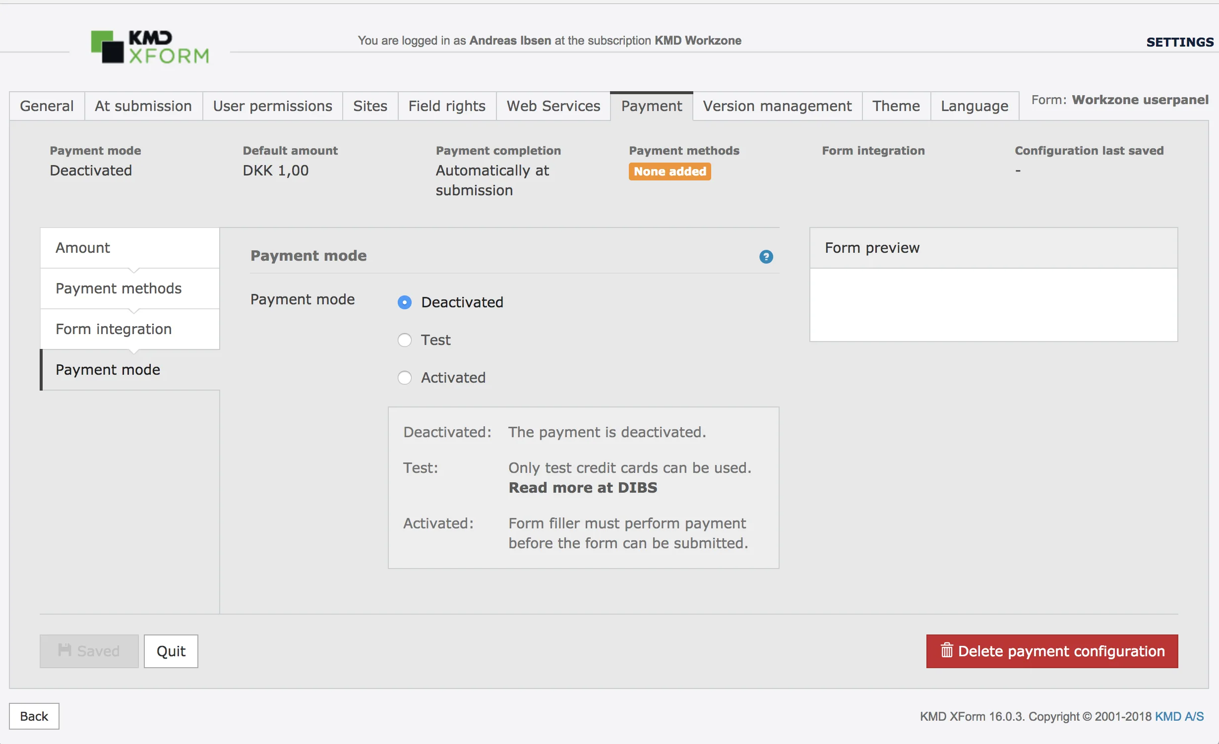 The online payment feature settings AFTER UX improvements and rebranding with a much more coherent and contemporary design and experience.