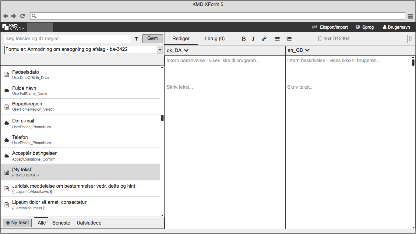 Exploring a concept with a text navigation on the left and the translations on the right.