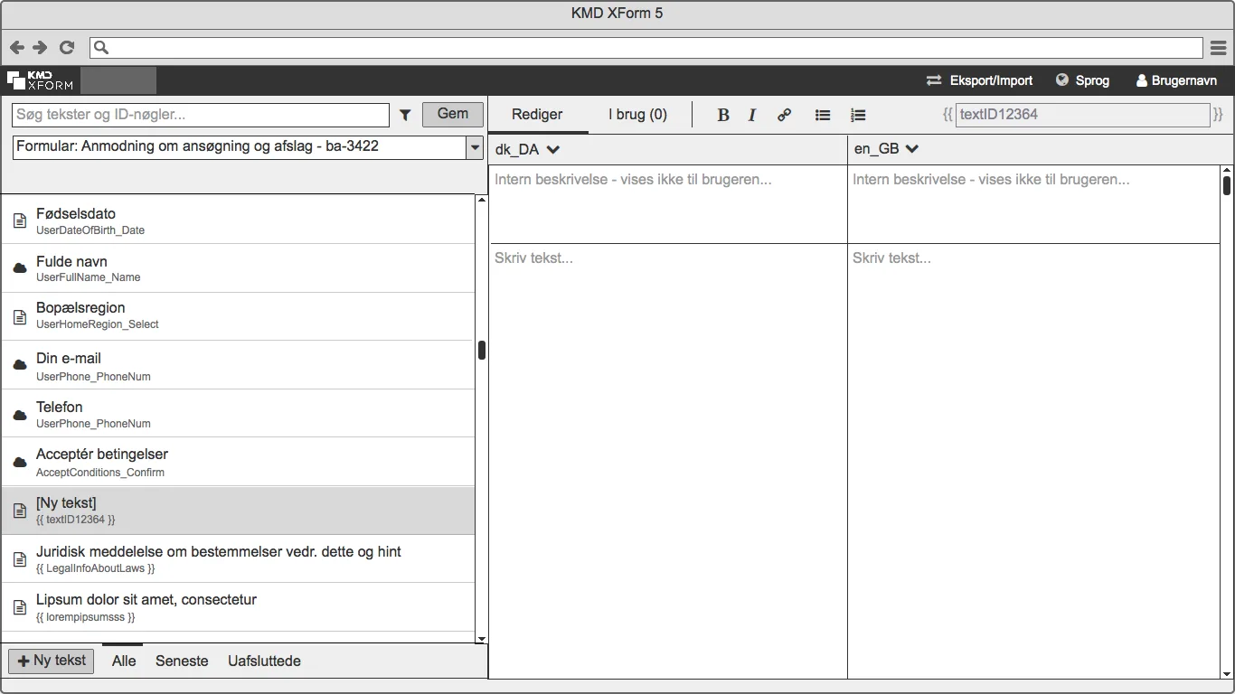 Exploring a concept with a text navigation on the left and the translations on the right.