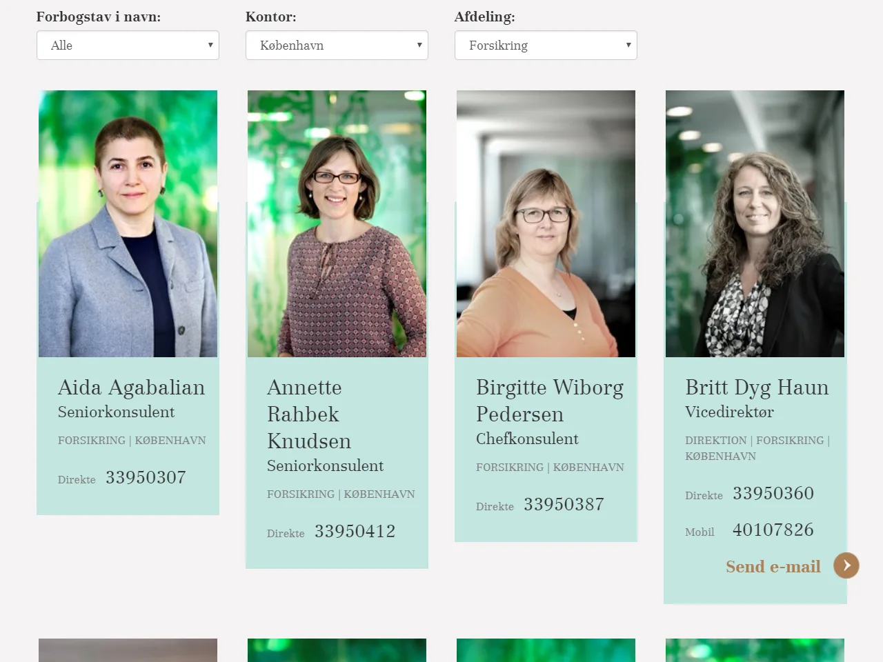The original of an employee directory with three filter dropdowns at the top.