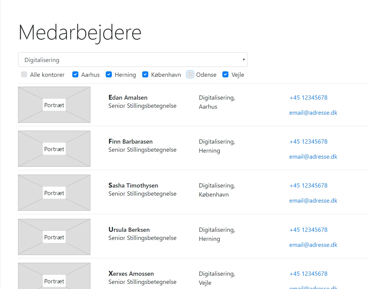 My proposed redesign of the employee directory using a different set of user interface widgets.