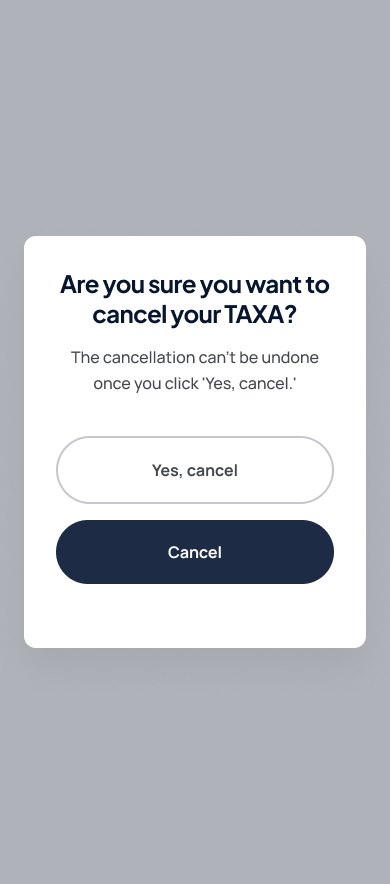 Original design showing a confirmation dialog with ambiguous "Cancel" button labeling